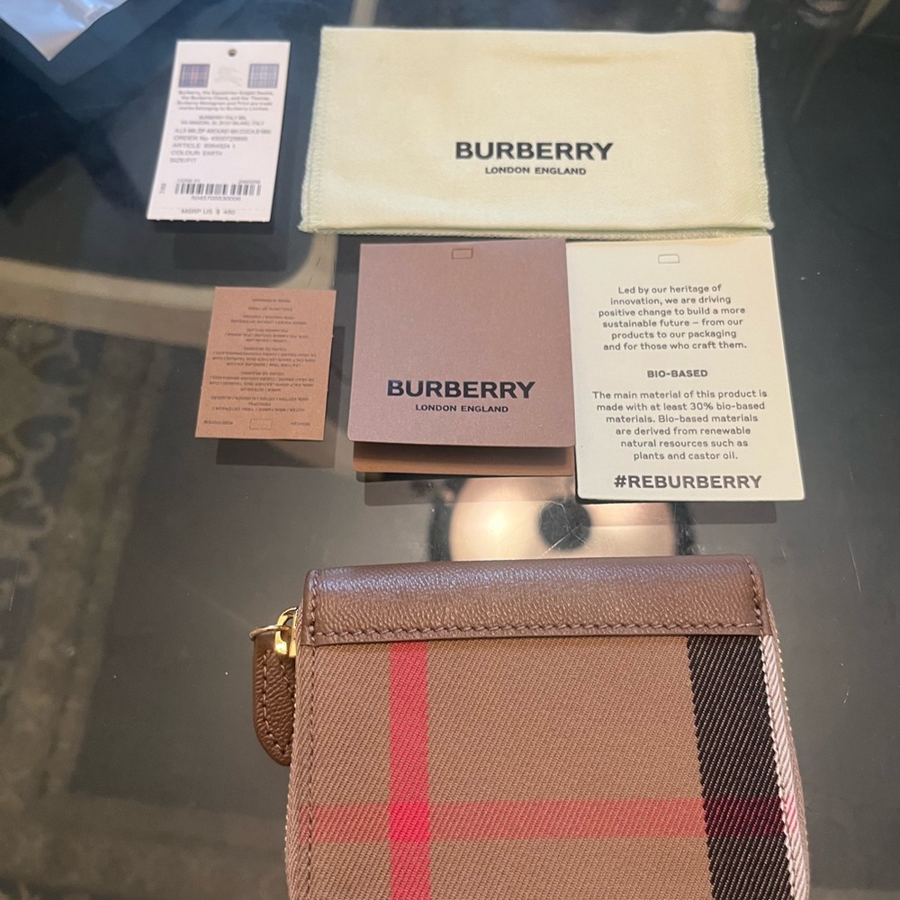 Burberry Brown Key and Card Holder with Plaid Design